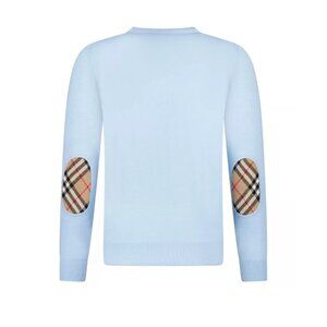 Burberry Women’s Bempton Vintage Check Patches Wool Sweater Pale Blue L 8091037